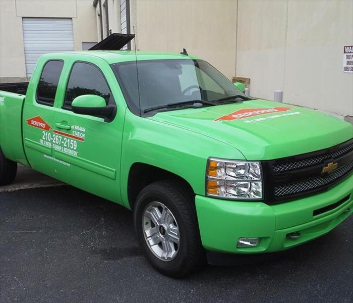 Green truck with SERVPRO logo