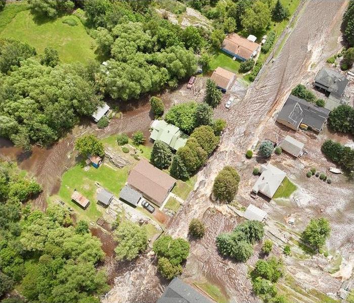 areal view of flood damage